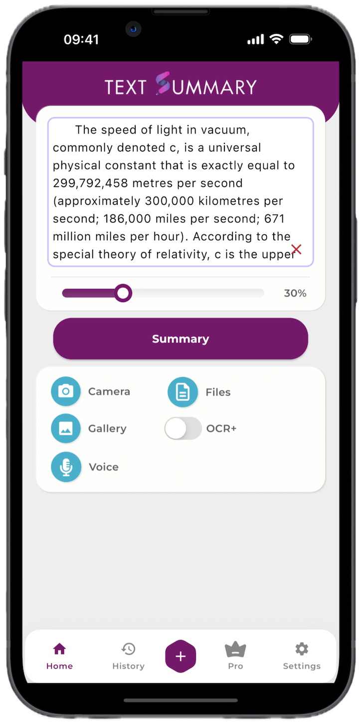Text Summary app screenshot